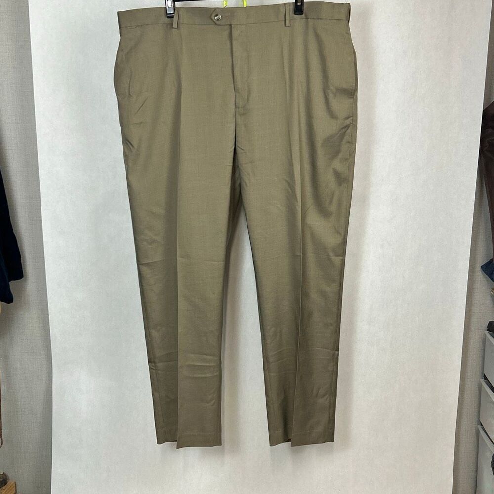 NEW Savane Men’s Pants Slacks Sz 46x32 Khaki Stretch Crosshatch Flat Front Expan